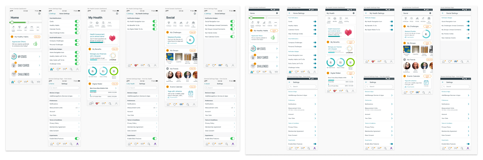 A set of screens and interactions built from the foundation of the new system.